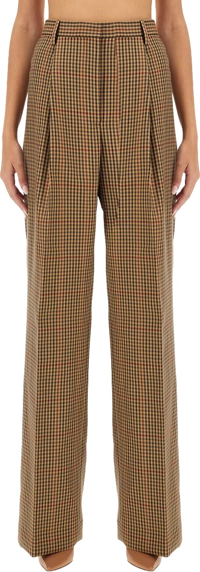 Dries van Noten Check Pattern Wool Pants With Regular Fit Bruin