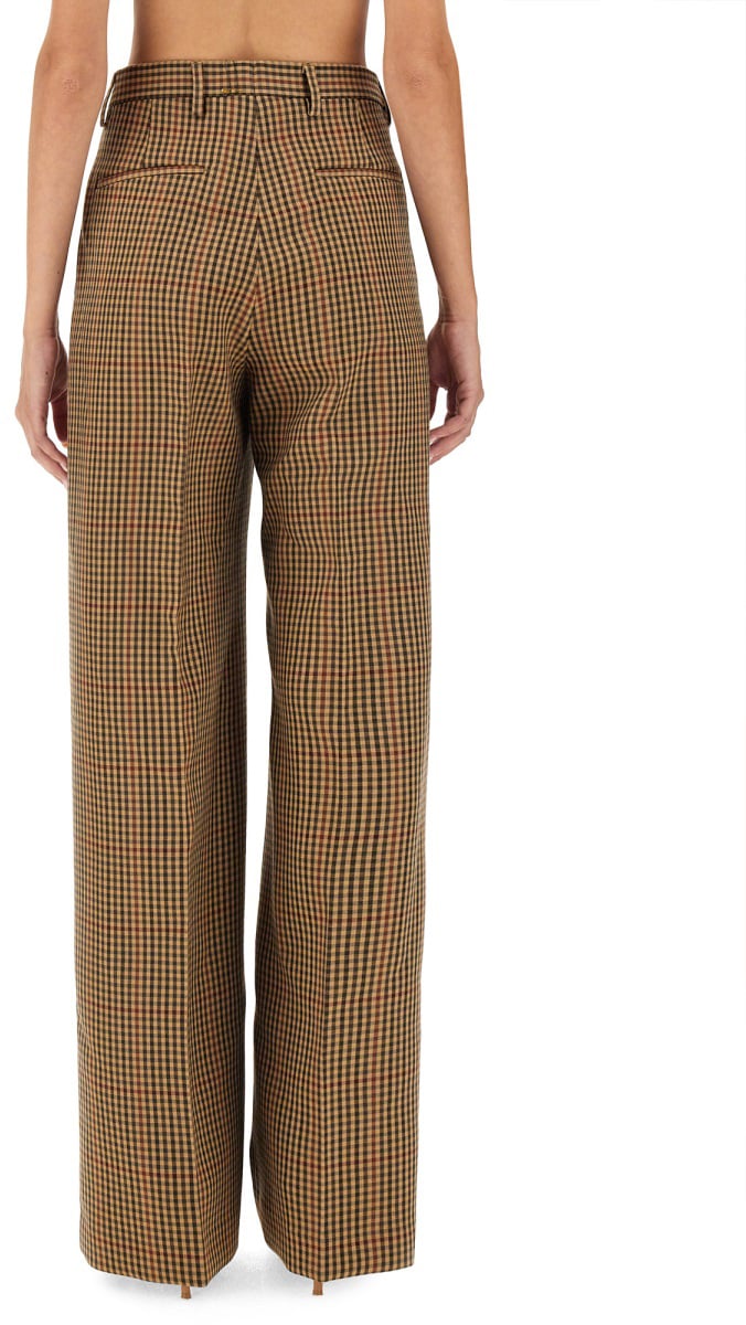 Dries van Noten Check Pattern Wool Pants With Regular Fit Bruin