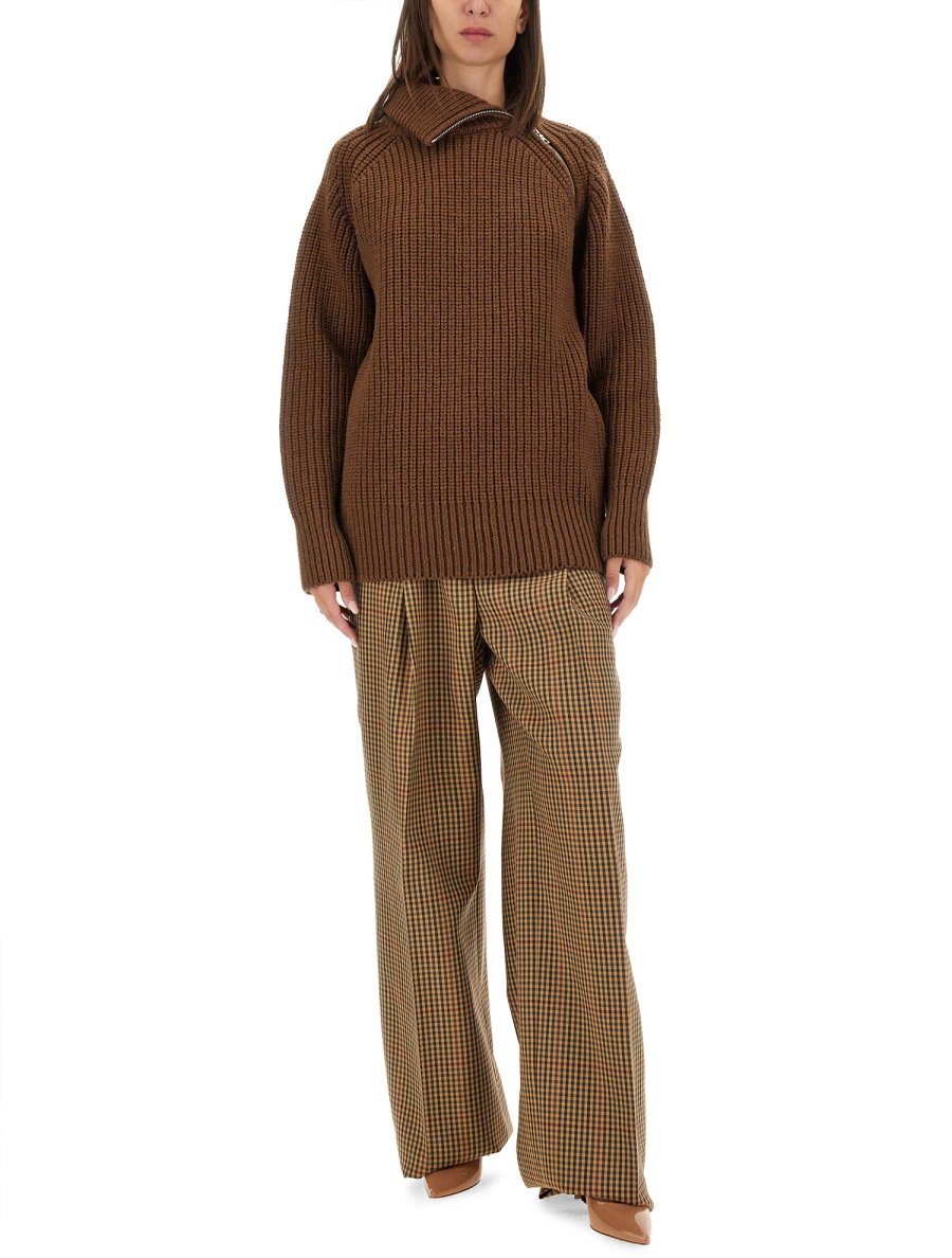 Dries van Noten Check Pattern Wool Pants With Regular Fit Bruin