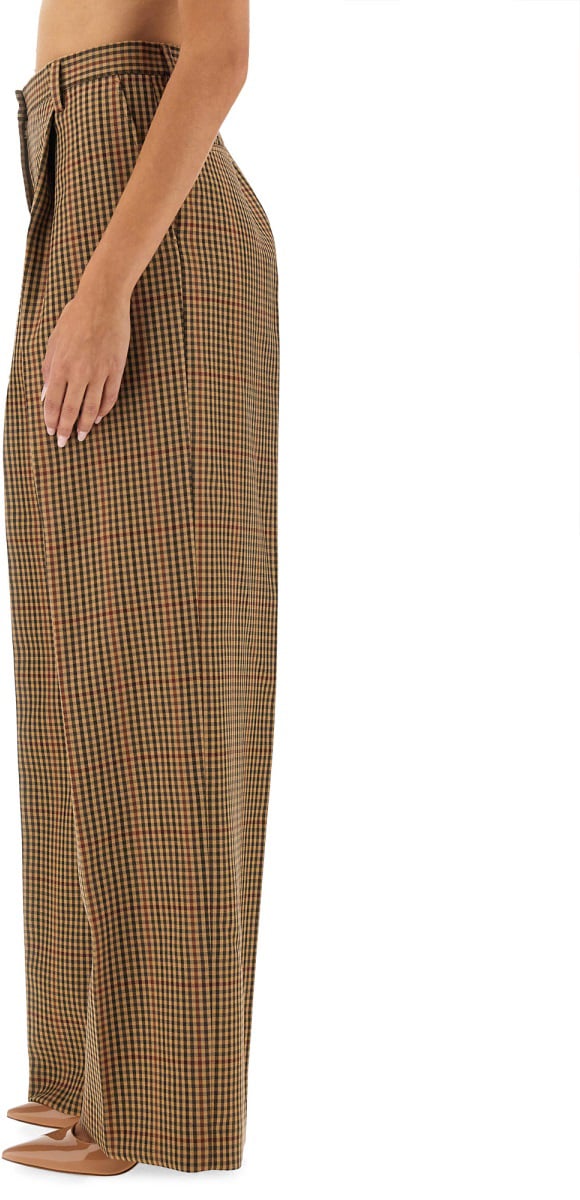 Dries van Noten Check Pattern Wool Pants With Regular Fit Bruin