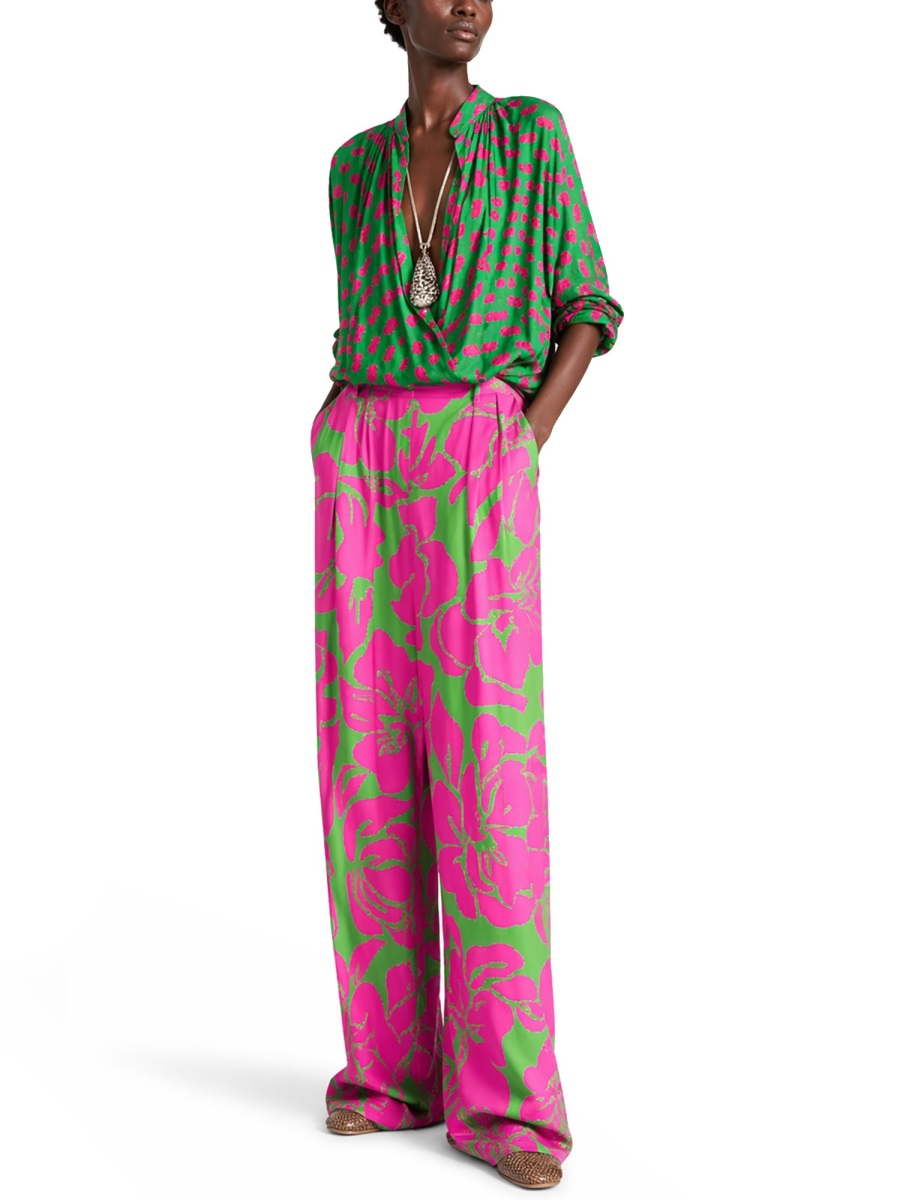 Dries van Noten Peaches Bis High-Waisted Floral Wide-Leg Pants Roze