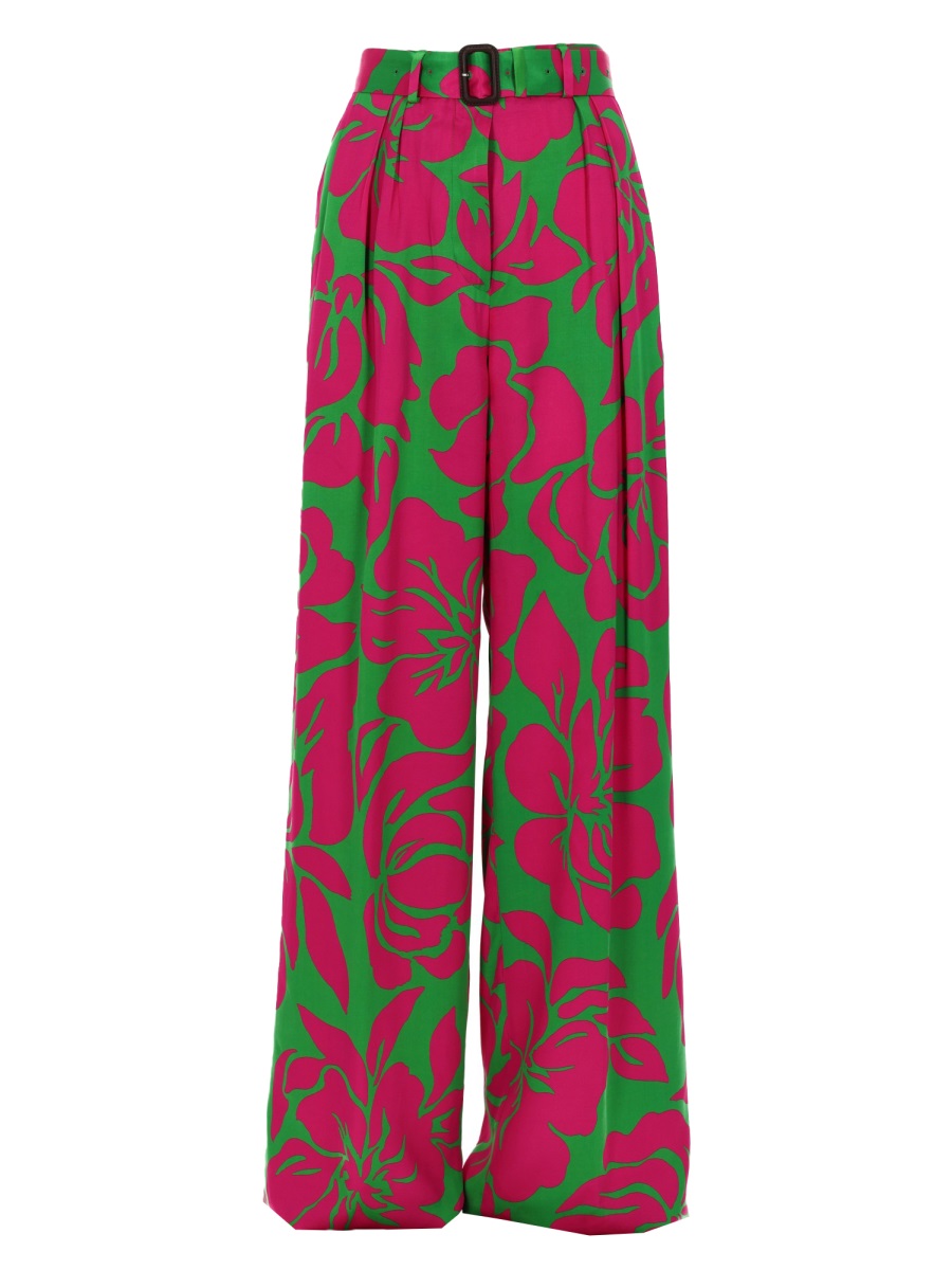 Dries van Noten Peaches Bis High-Waisted Floral Wide-Leg Pants Roze