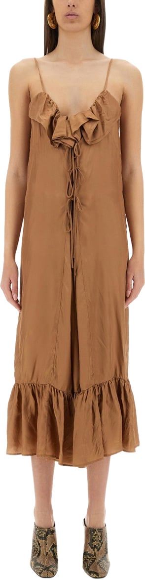 Dries van Noten Ruffled Midi Petticoat Dress With Flowing Silhouette Bruin