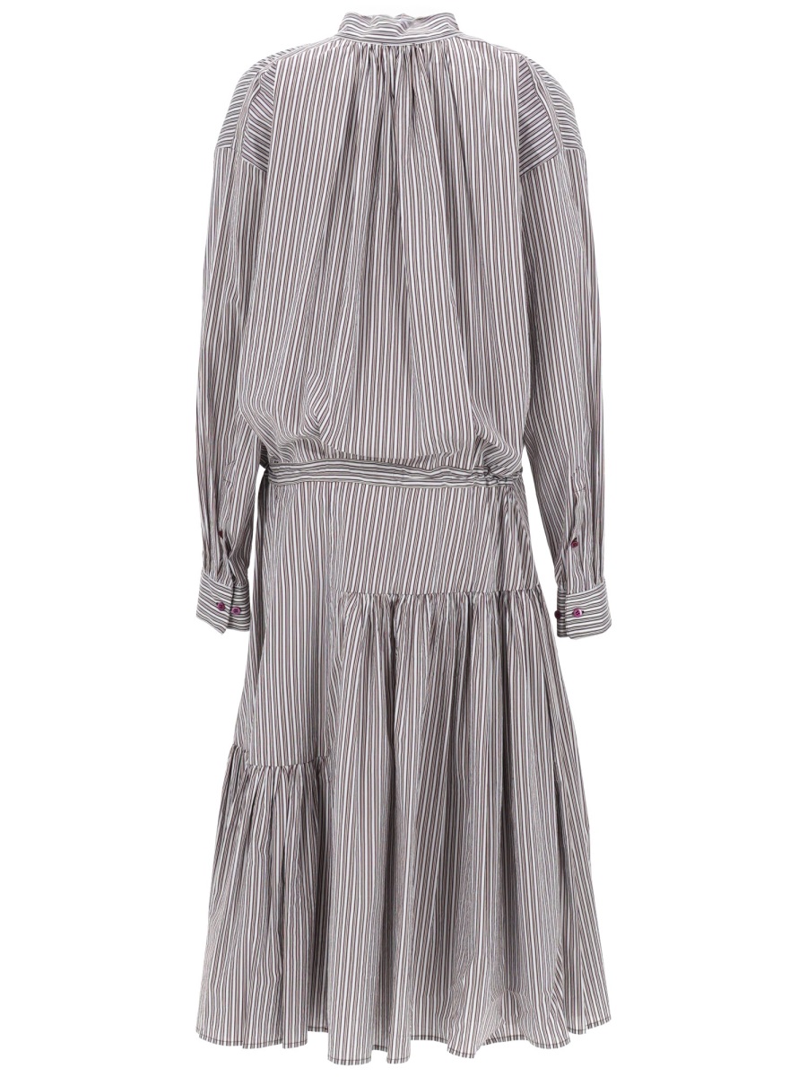 Dries van Noten Denvo Vertical Stripes Tiered Dress Grijs