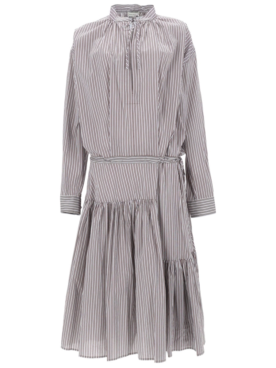 Dries van Noten Denvo Vertical Stripes Tiered Dress Grijs