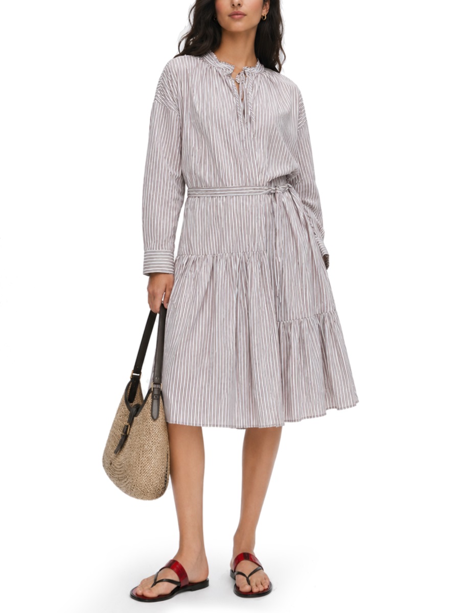 Dries van Noten Denvo Vertical Stripes Tiered Dress Grijs