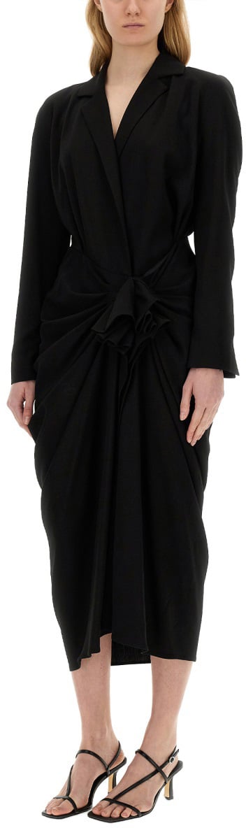 Dries van Noten Slim Fit Midi Dress With Tailored Silhouette Zwart