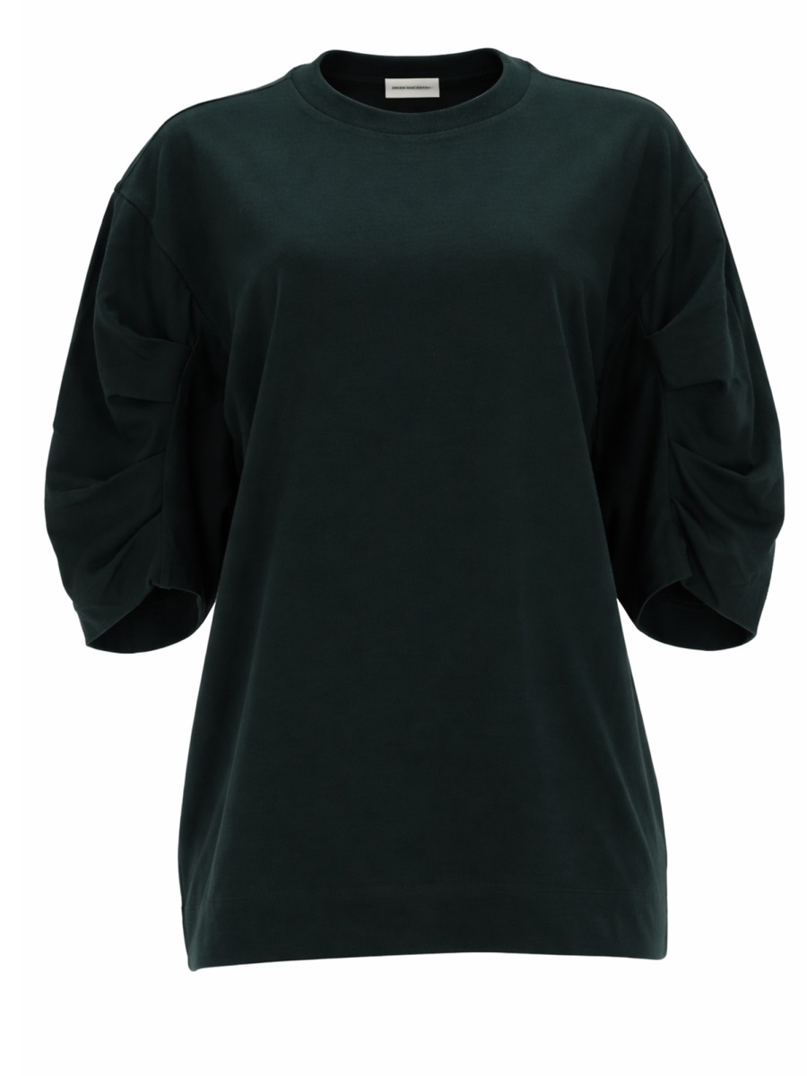 Dries van Noten Cotton Voluminous Ruched Short Sleeve T-Shirt Zwart