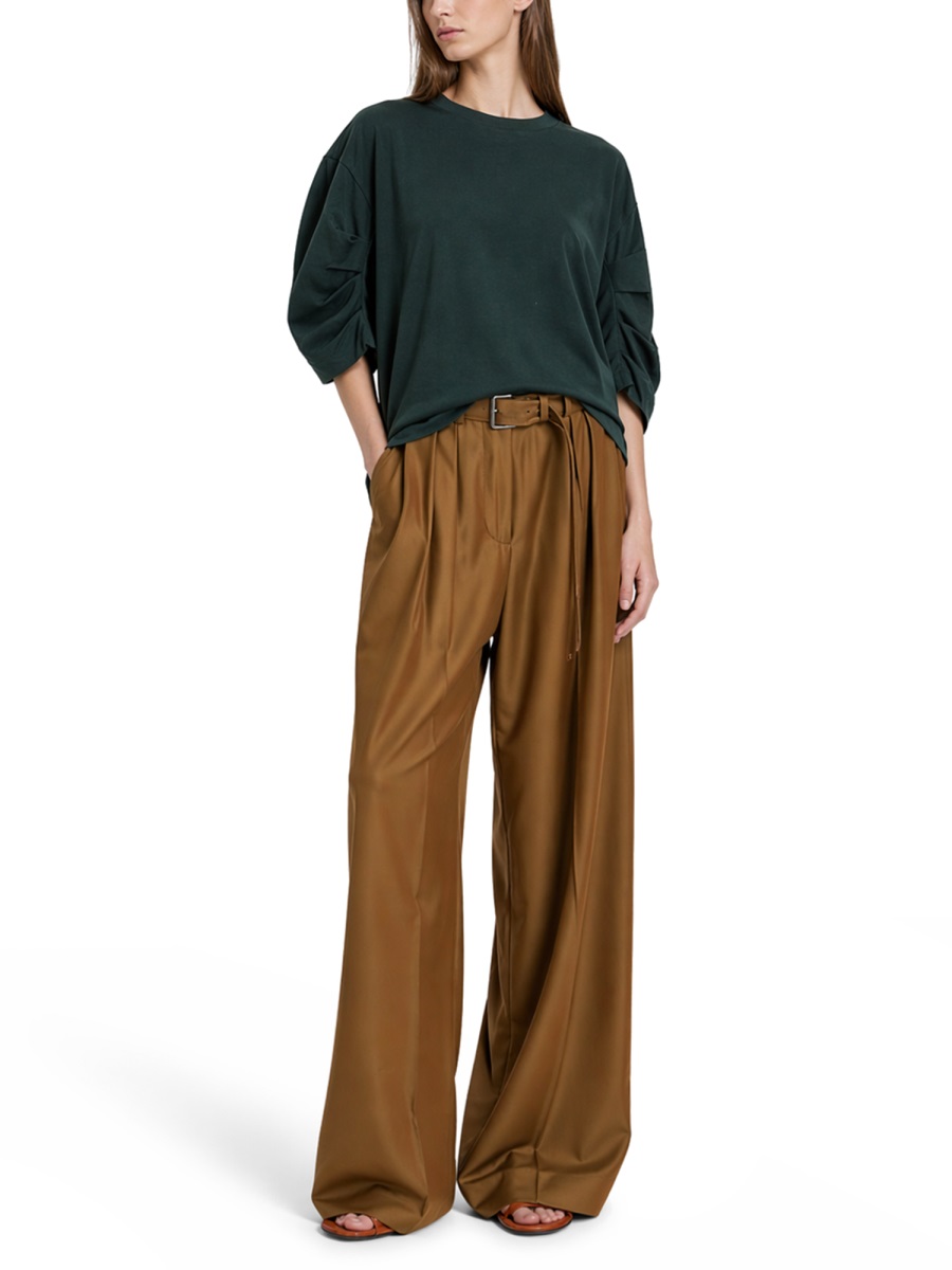 Dries van Noten Cotton Voluminous Ruched Short Sleeve T-Shirt Zwart