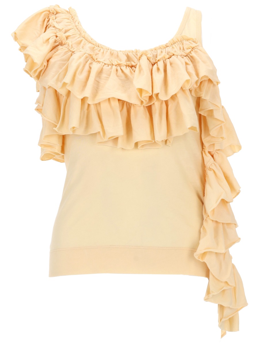 Dries van Noten Neutrals Cascading Ruffles Fitted Tank Top Neutraal