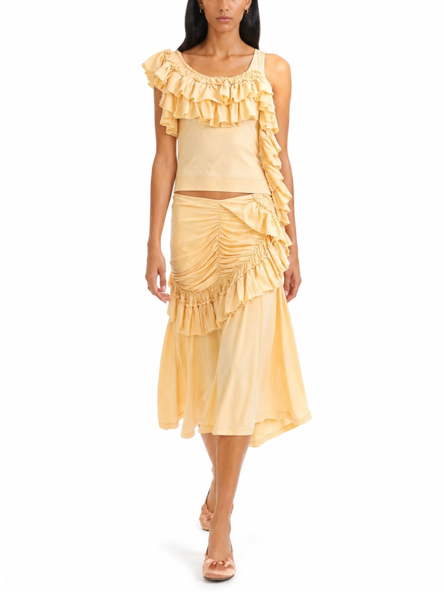 Dries van Noten Neutrals Cascading Ruffles Fitted Tank Top Neutraal