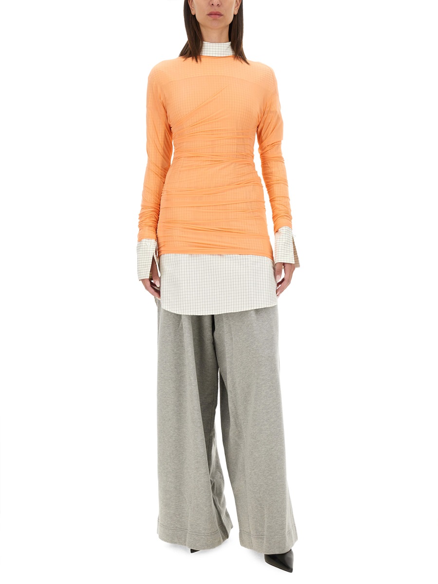 Dries van Noten Translucent Slim Fit Tulle Top Oranje