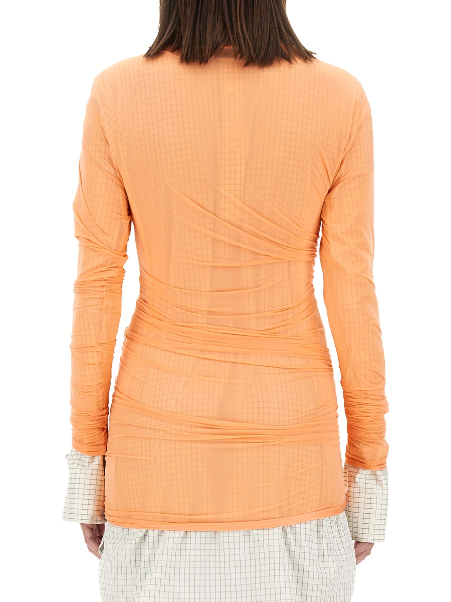 Dries van Noten Translucent Slim Fit Tulle Top Oranje
