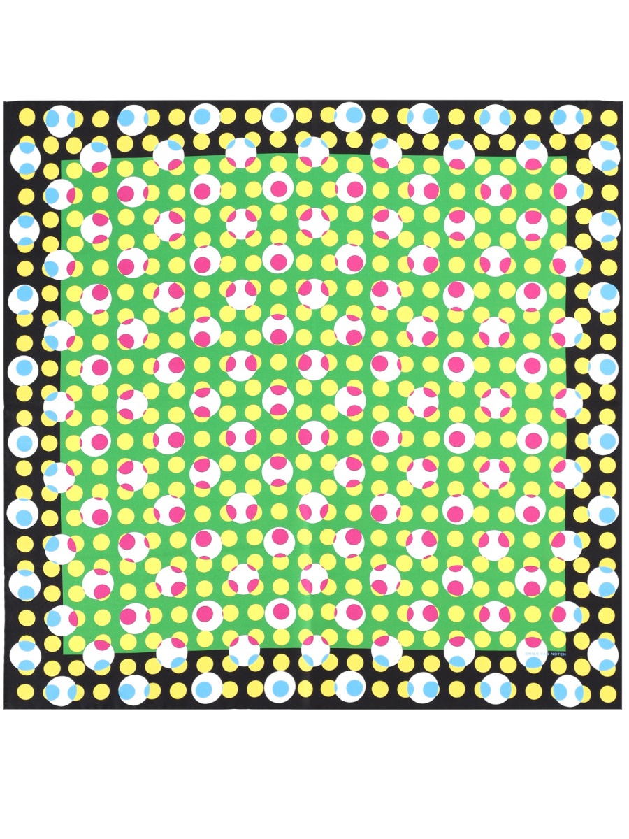 Dries van Noten Square Silk Circles Geometric Scarf Groen