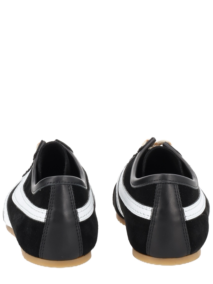 Dries van Noten White Leather Striped Suede Sneakers Zwart