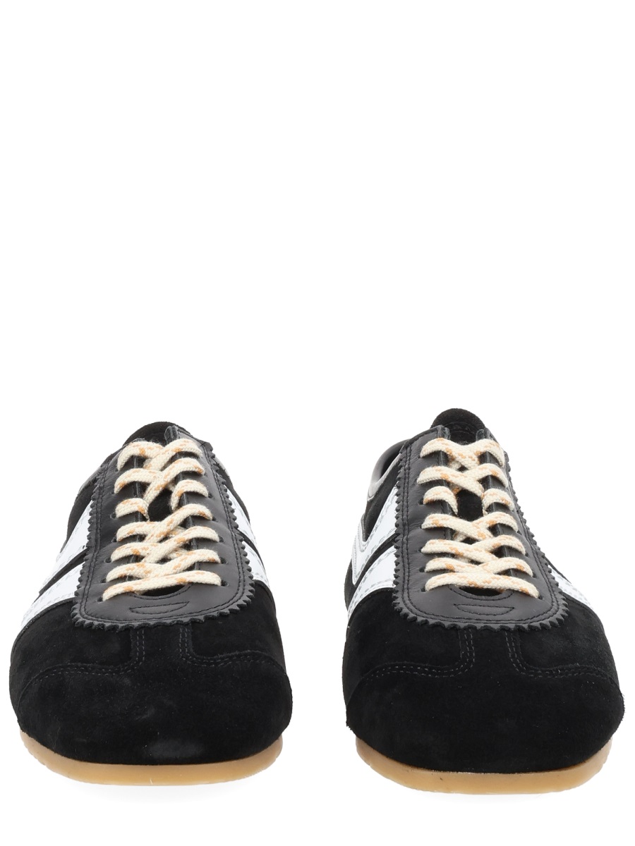 Dries van Noten White Leather Striped Suede Sneakers Zwart
