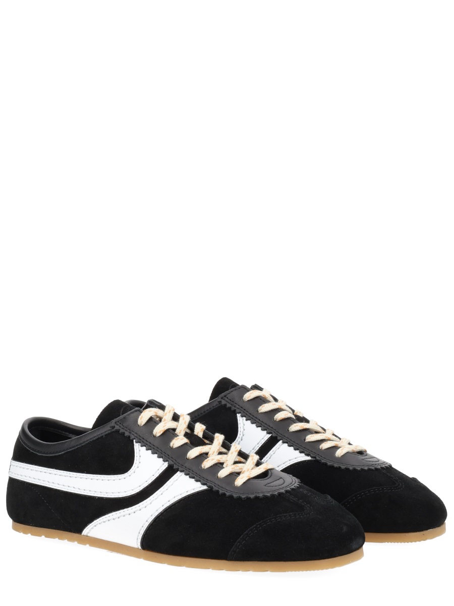 Dries van Noten White Leather Striped Suede Sneakers Zwart