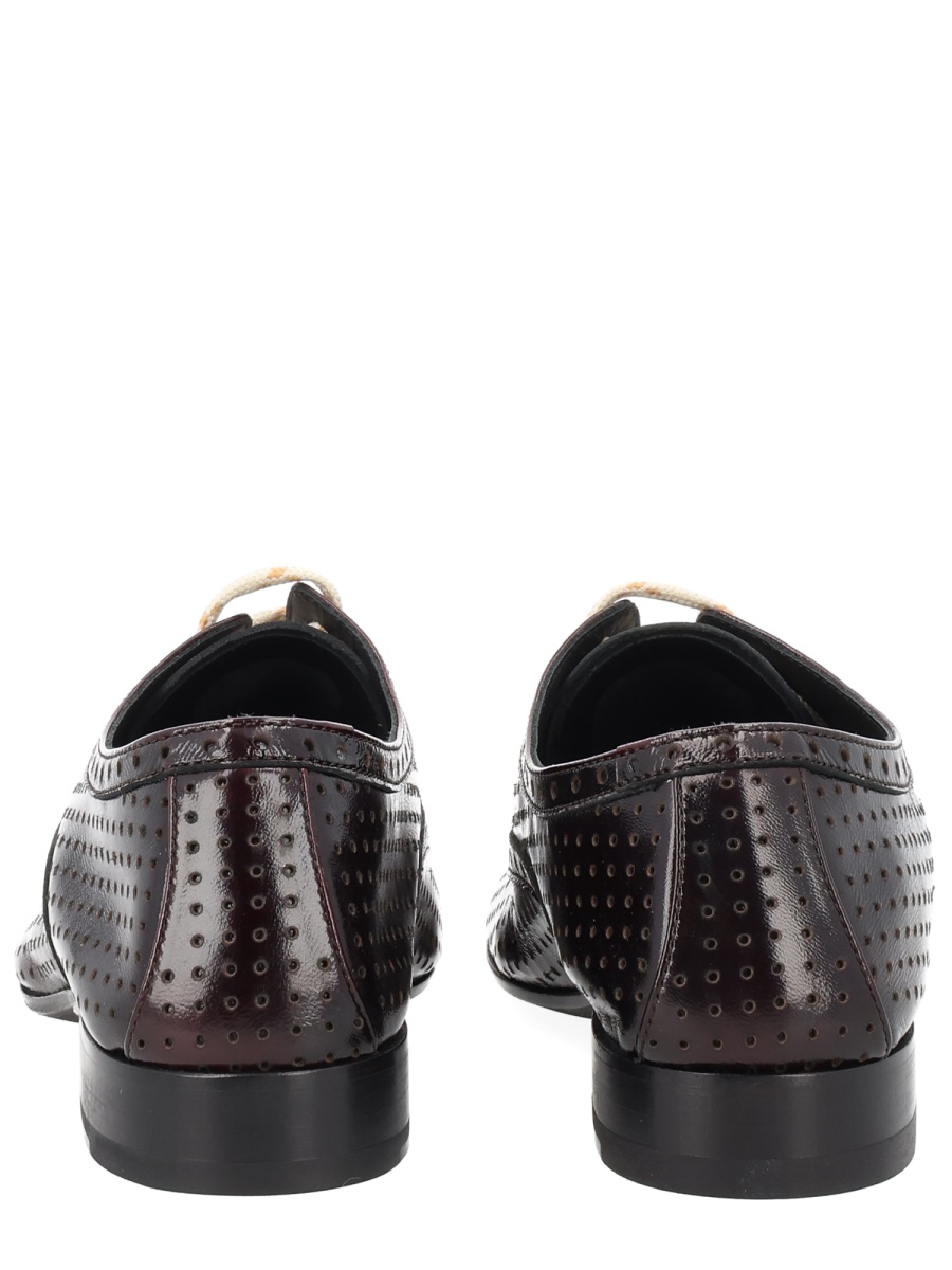 Dries van Noten Pointed Toe Perforated Laces Loafers Zwart