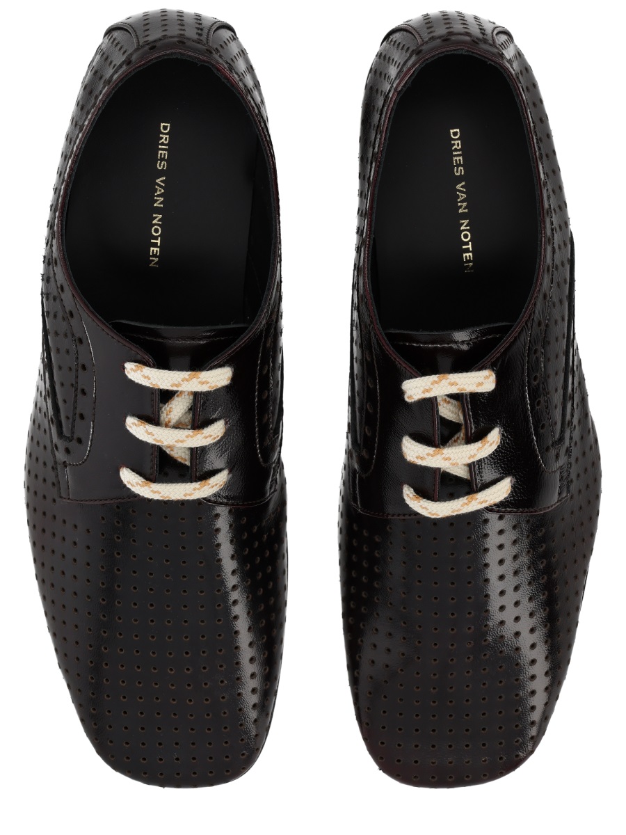 Dries van Noten Pointed Toe Perforated Laces Loafers Zwart