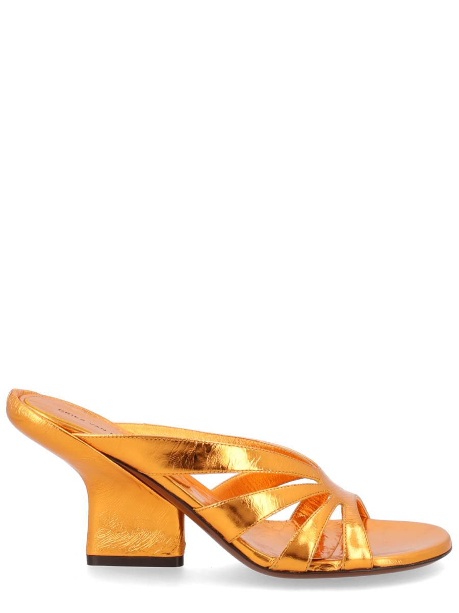 Dries van Noten Neutrals Metallic Cross Straps Block Heel Sandals Geel