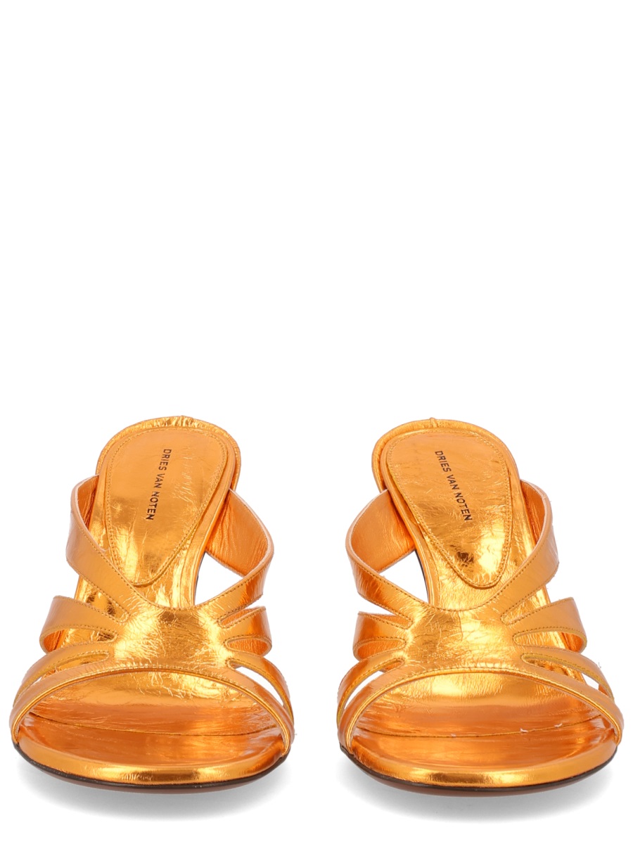 Dries van Noten Neutrals Metallic Cross Straps Block Heel Sandals Geel