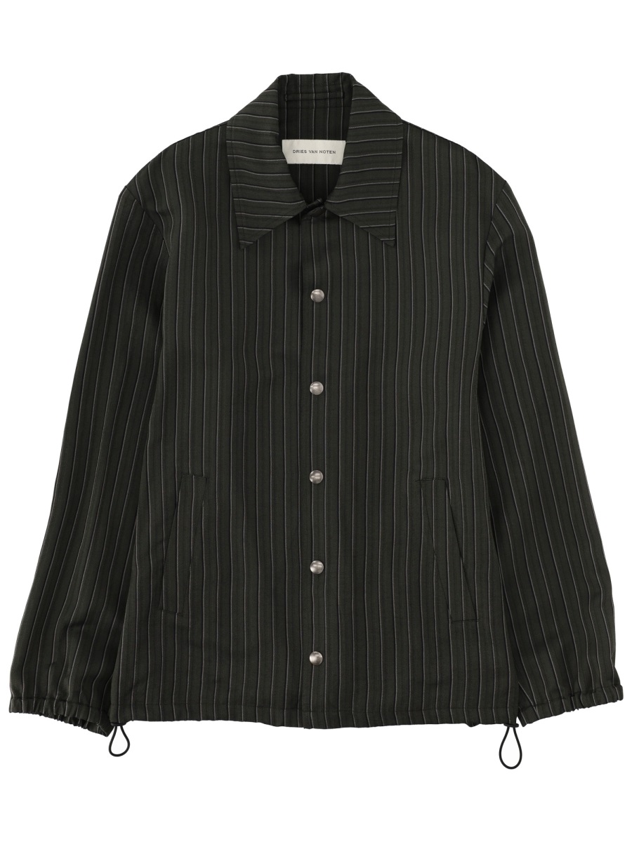 Dries van Noten Vorries Pinstripes Adjustable Cuffs Viscose Jacket Zwart