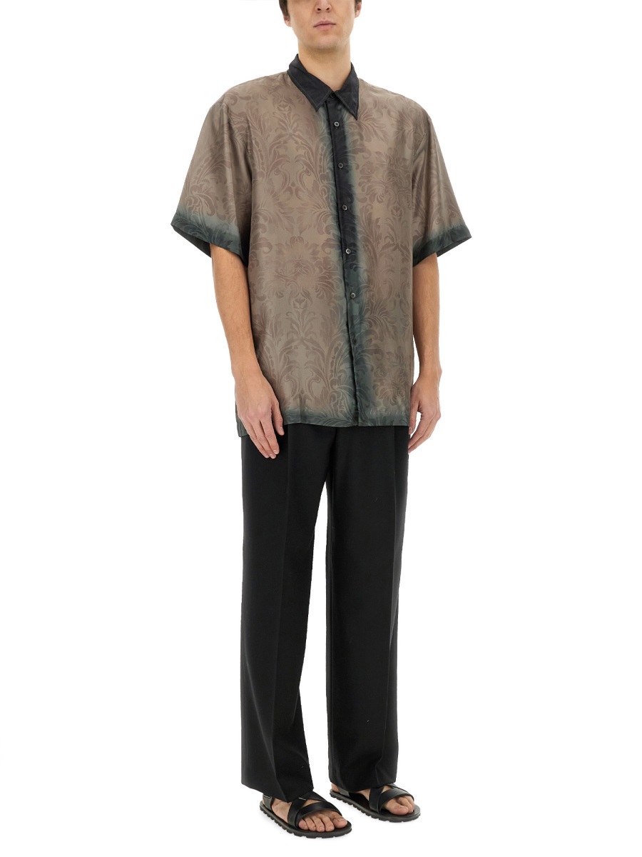 Dries van Noten Classic Button-Down Silk Shirt With Pointed Collar Bruin