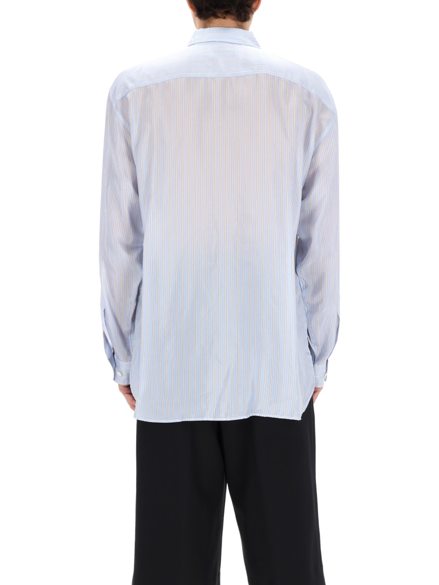 Dries van Noten Blue Croom Vertical Stripes Cupro Shirt Wit
