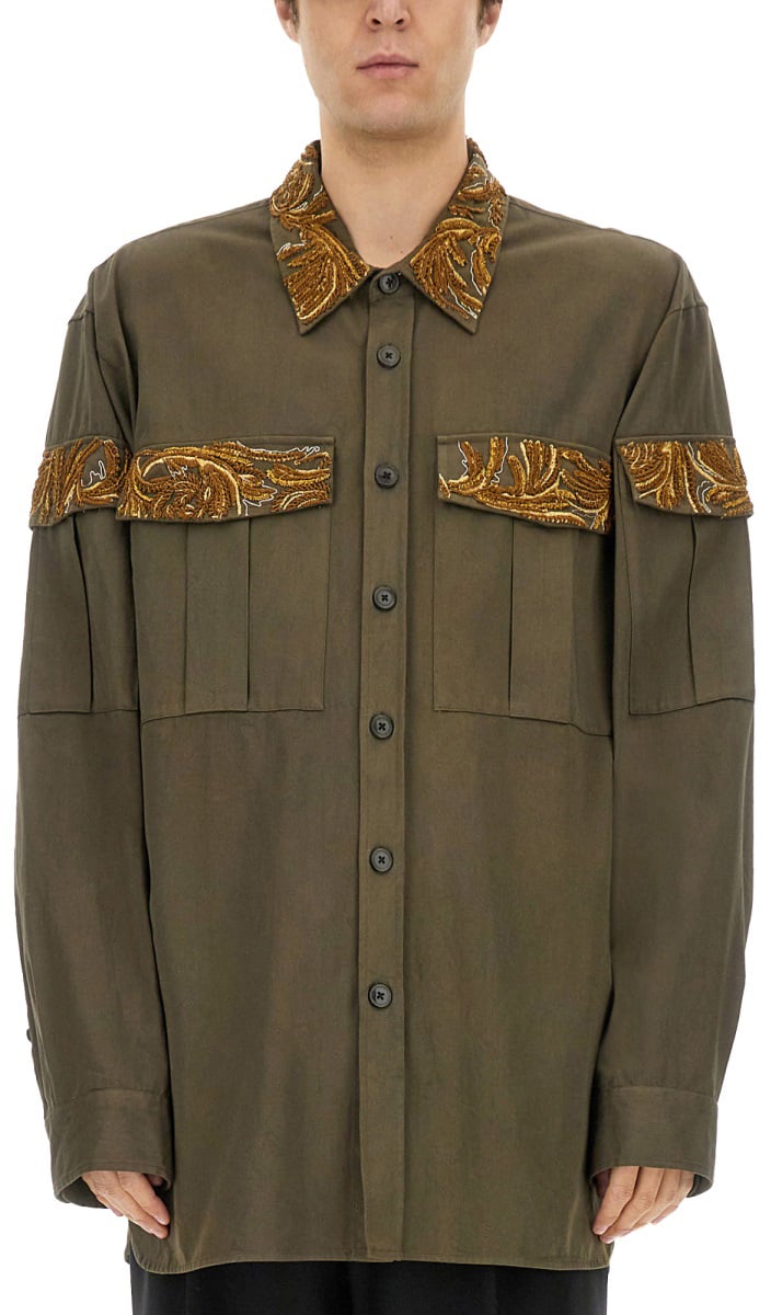 Dries van Noten Embroidered White Cotton Shirt With Tailored Silhouette Grijs