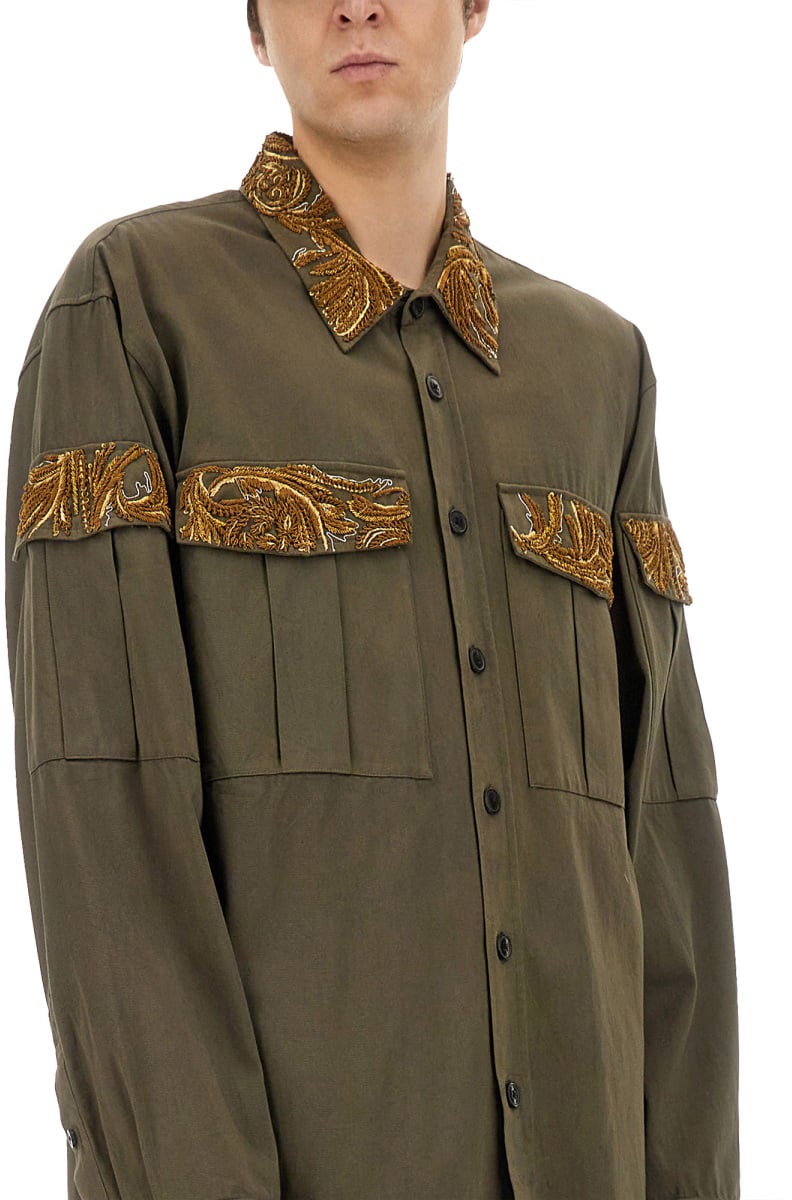 Dries van Noten Embroidered White Cotton Shirt With Tailored Silhouette Grijs