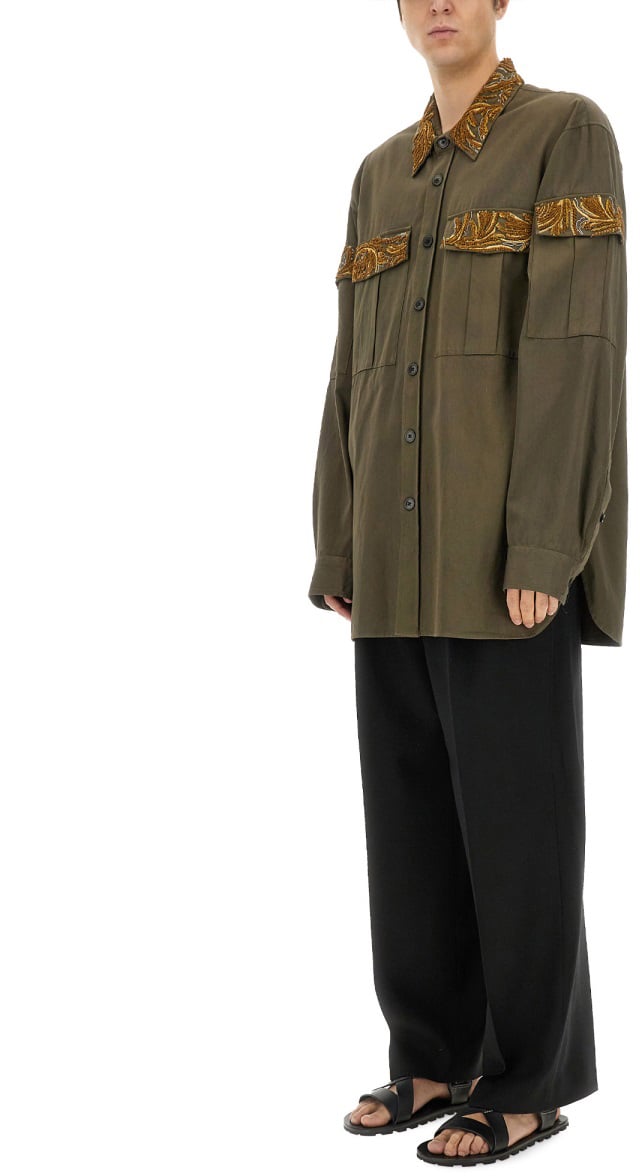 Dries van Noten Embroidered White Cotton Shirt With Tailored Silhouette Grijs
