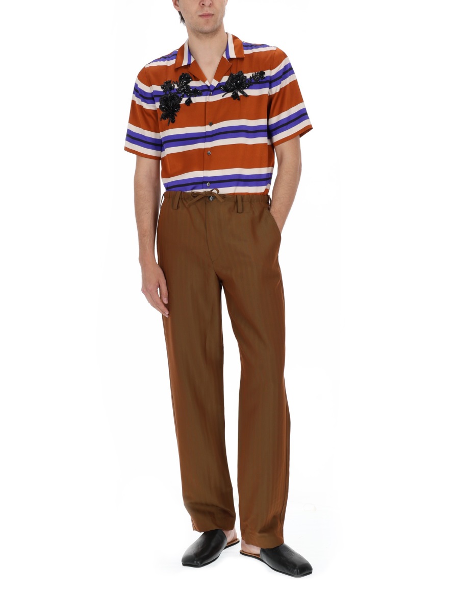 Dries van Noten Penny Long Vertical Lines Straight Pants Rood