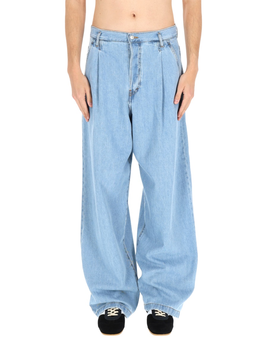 Dries van Noten Light Blue Penning Loose Pleated Jeans Blauw