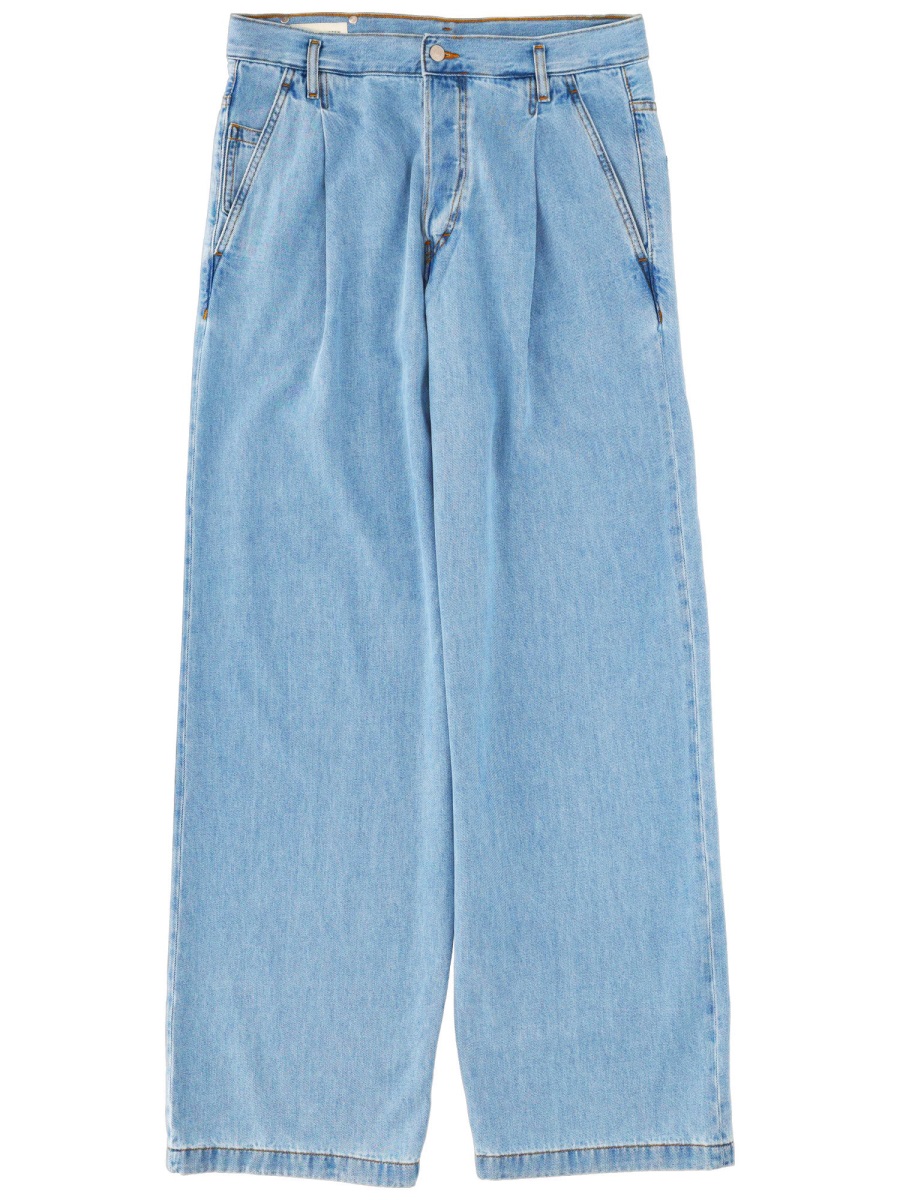 Dries van Noten Light Blue Penning Loose Pleated Jeans Blauw