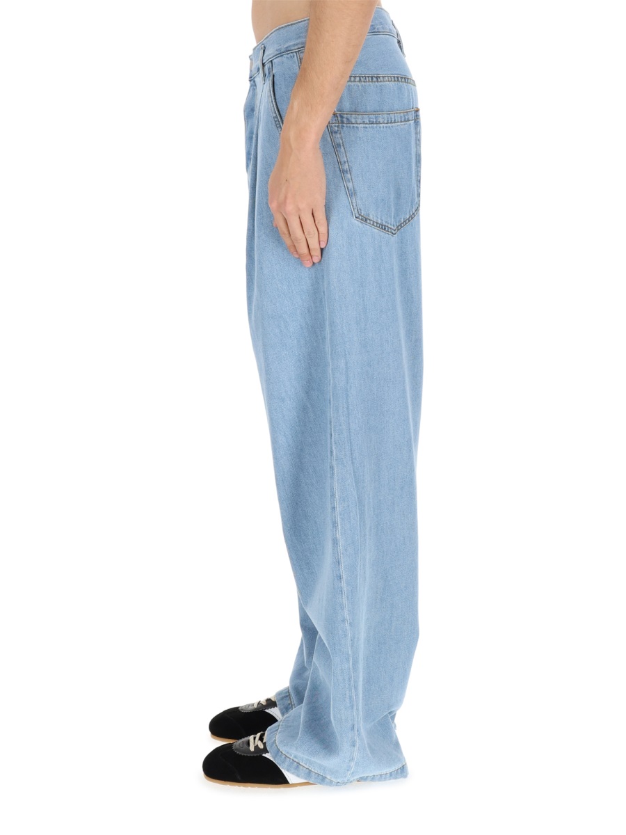 Dries van Noten Light Blue Penning Loose Pleated Jeans Blauw