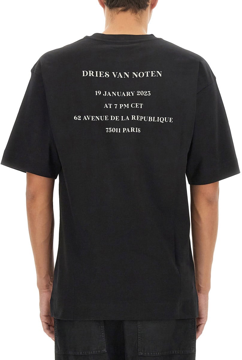 Dries van Noten Cotton T-Shirt With Signature Logo Detail Zwart