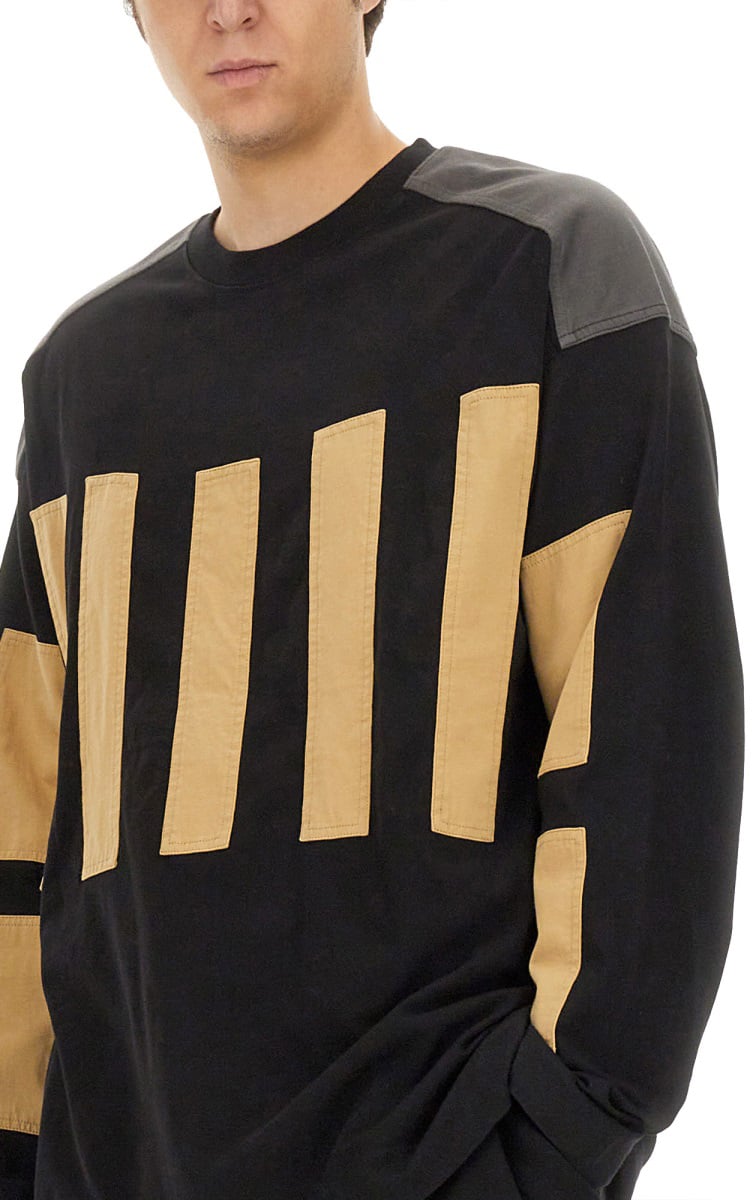 Dries van Noten Relaxed Fit Cotton Sweatshirt With Ribbed Details Zwart