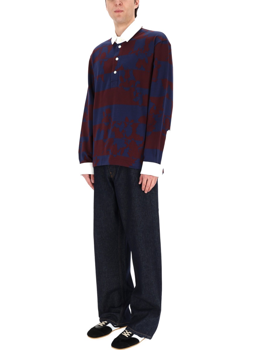 Dries van Noten Hucho Broad Stripes Cotton Polo Shirt Zwart