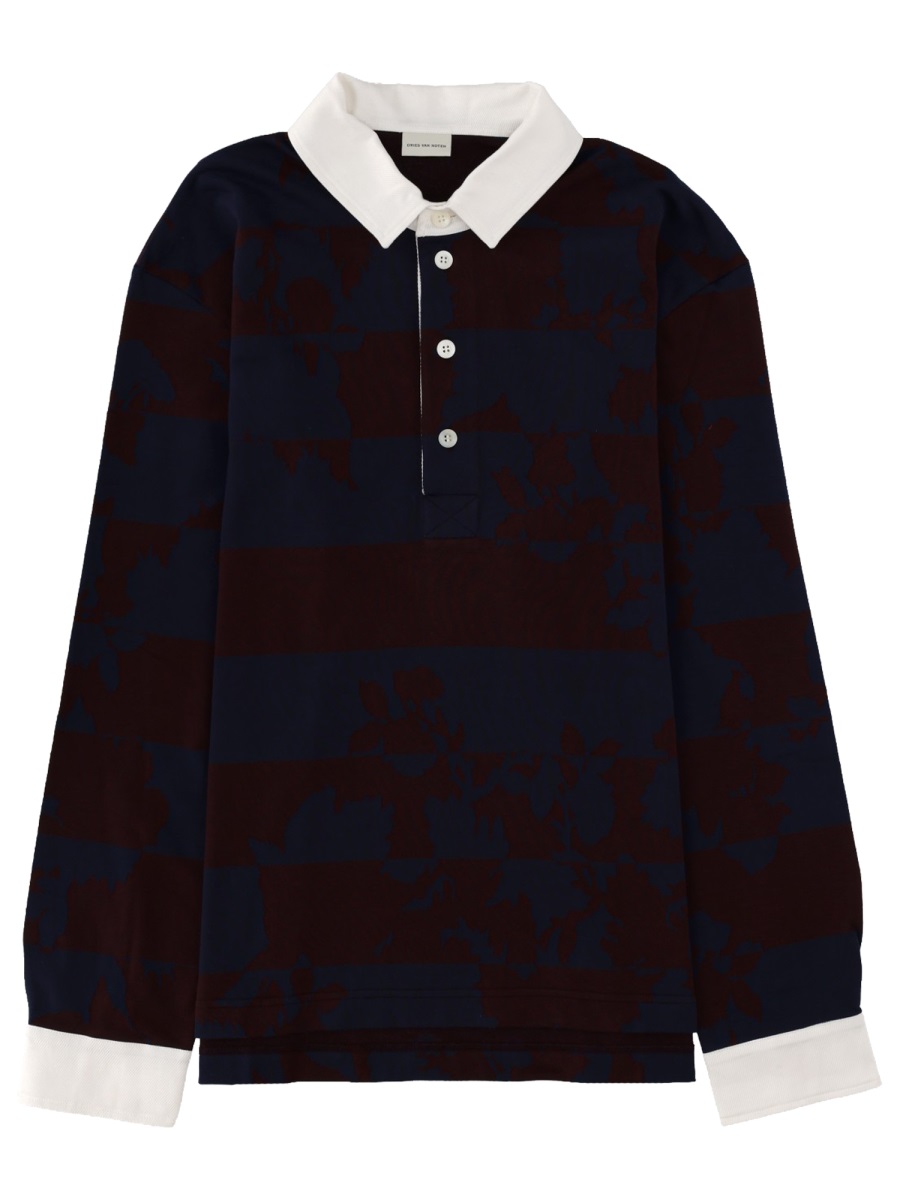 Dries van Noten Hucho Broad Stripes Cotton Polo Shirt Zwart