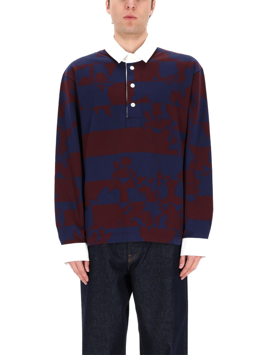 Dries van Noten Hucho Broad Stripes Cotton Polo Shirt Zwart