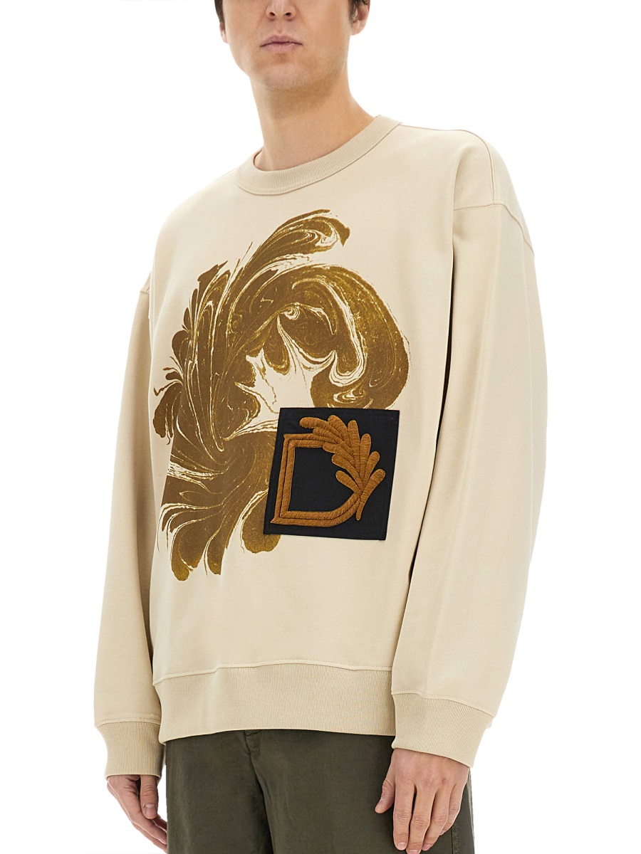 Dries van Noten Printed Cotton Sweatshirt With Classic Crew Neckline Neutraal