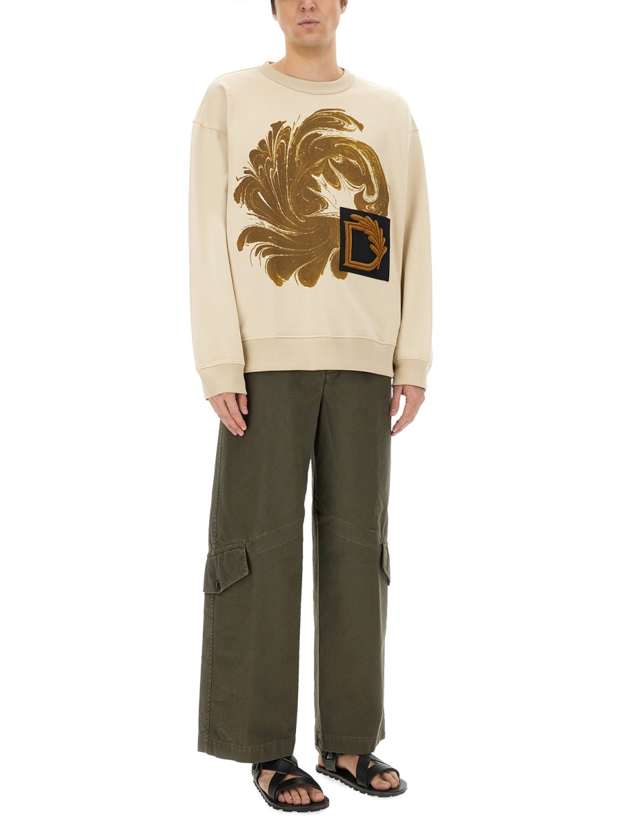Dries van Noten Printed Cotton Sweatshirt With Classic Crew Neckline Neutraal