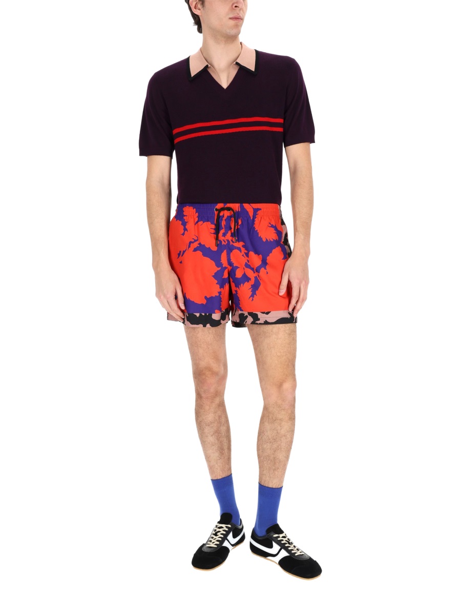 Dries van Noten Molar Deep Purple Textured Polo Shirt Zwart