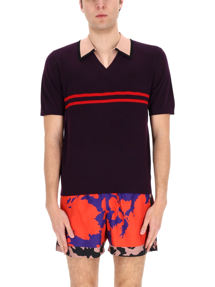 Dries van Noten Molar Deep Purple Textured Polo Shirt Zwart