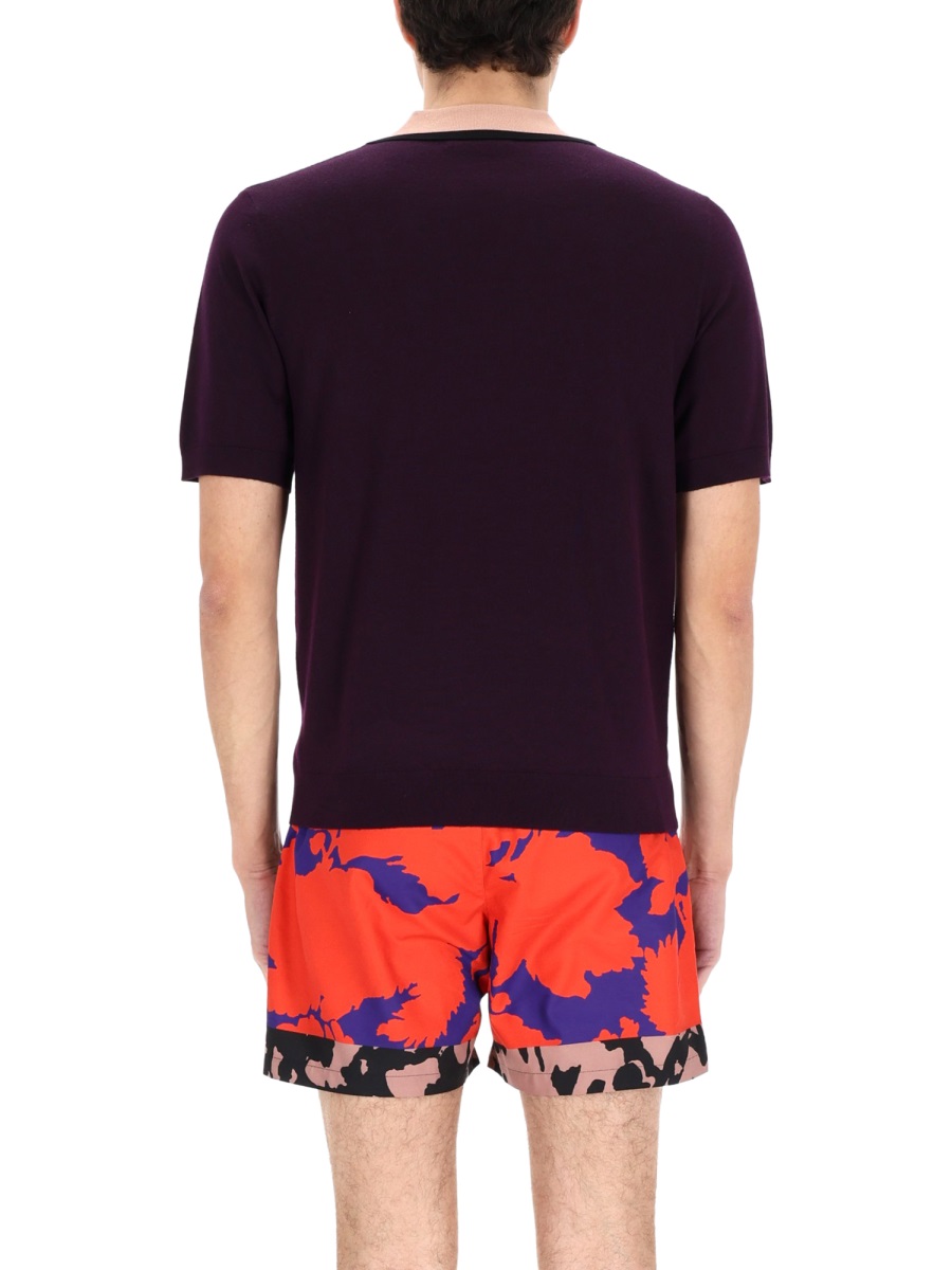 Dries van Noten Molar Deep Purple Textured Polo Shirt Zwart