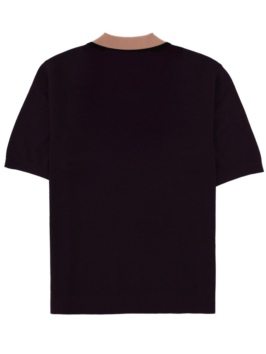 Dries van Noten Molar Deep Purple Textured Polo Shirt Zwart