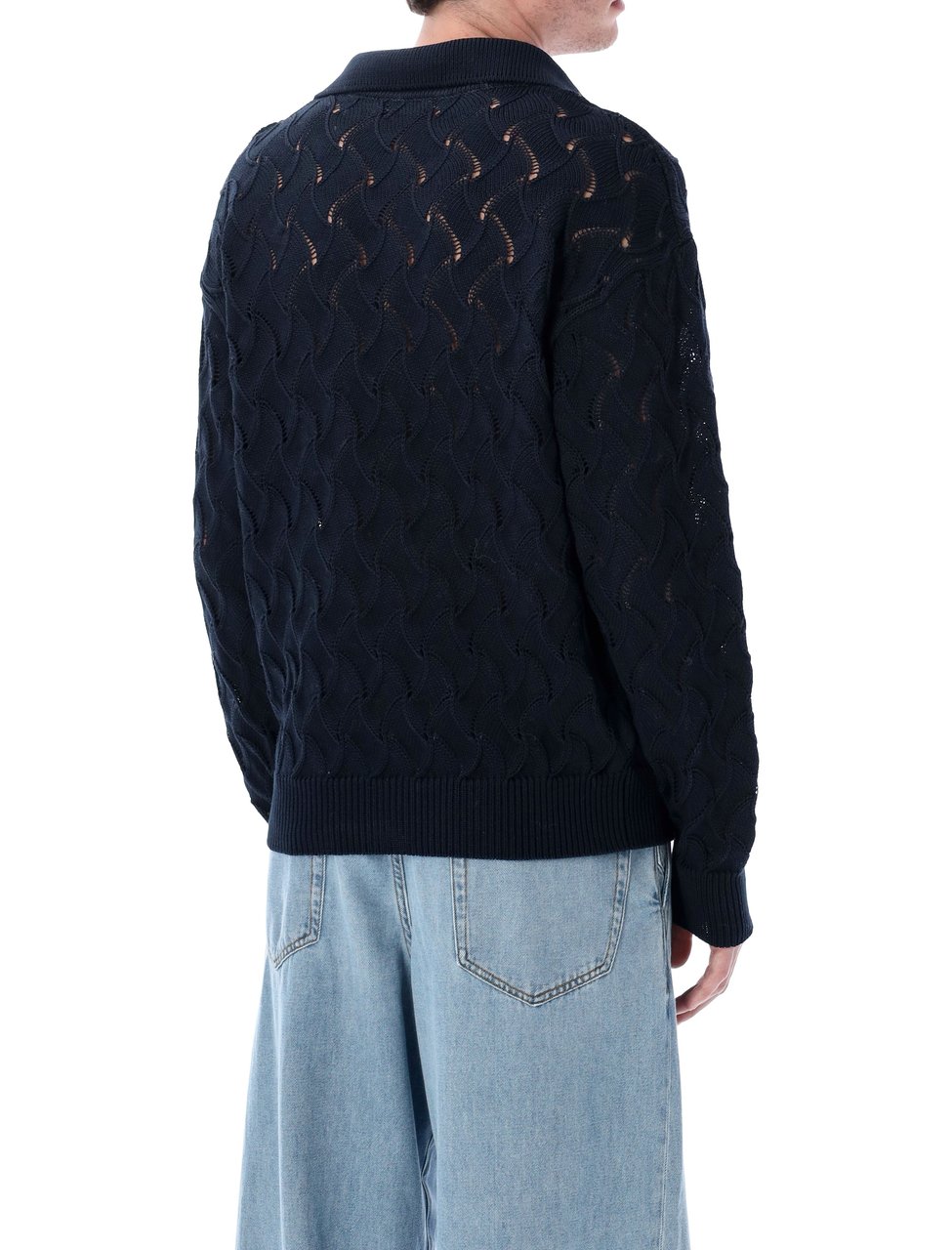 Dries van Noten Dries Van Noten lace stitch polo sweater Blauw