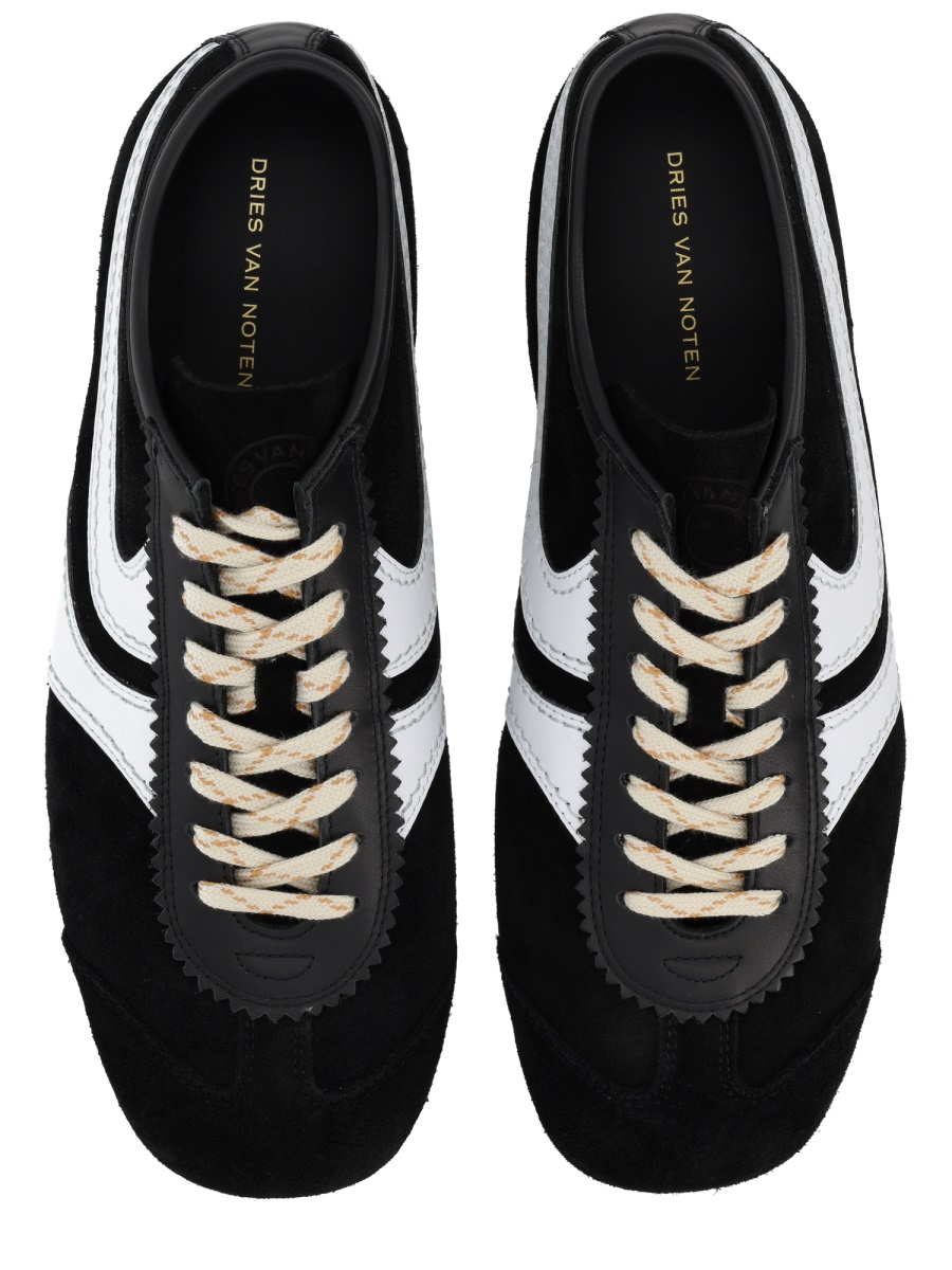 Dries van Noten Suede Leather Side Stripes Sneakers Zwart