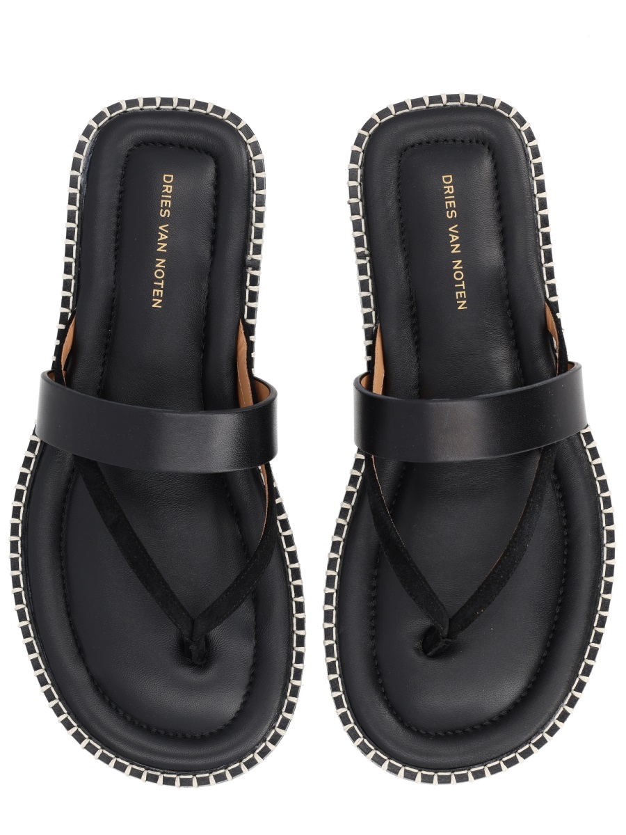 Dries van Noten Black Toe Loop Smooth Leather Sandals Grijs