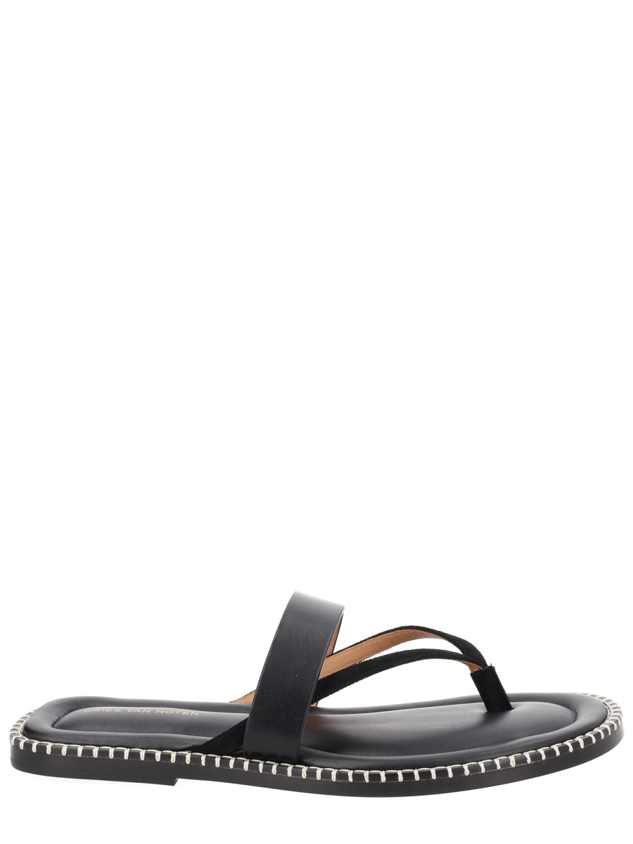Dries van Noten Black Toe Loop Smooth Leather Sandals Grijs
